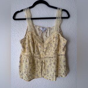 And Now This Yellow Floral Lace Trim Top